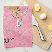 Fawn and White Italiaanse Greyhound op roze harten Theedoek (Quarter Fold)