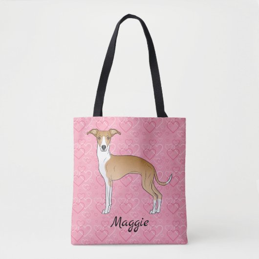 Fawn and White Italiaanse Greyhound op roze harten Tote Bag (Voorkant)
