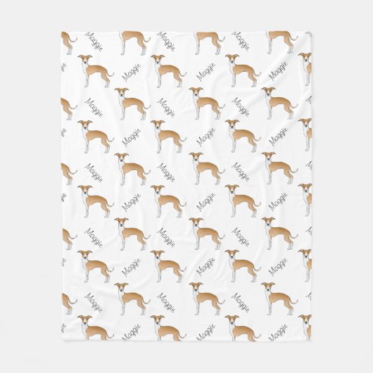 Fawn and White Italiaanse Greyhound Pattern met na Fleece Deken (Voorkant)