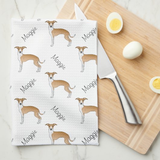 Fawn and White Italiaanse Greyhound Pattern met na Theedoek (Quarter Fold)