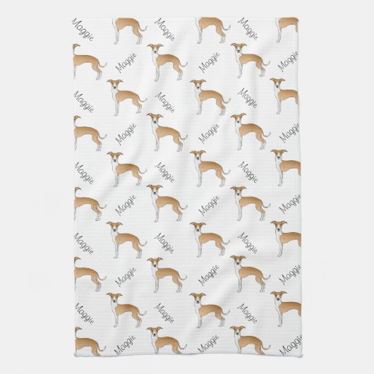 Fawn and White Italiaanse Greyhound Pattern met na Theedoek (Verticaal)