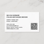 Fawn and White Italy Greyhound - Dog Breeder Visitekaartje (Achterkant)