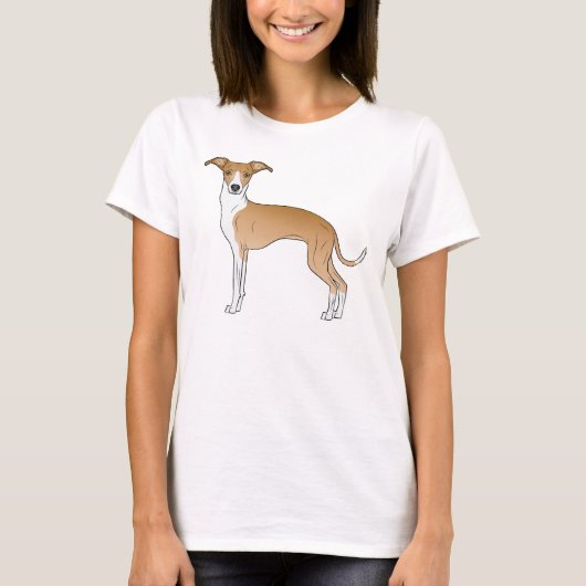 Fawn and White Italy Greyhound Dog Illustration T-shirt (Voorkant)