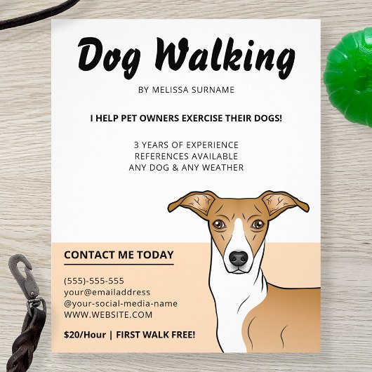 Fawn and White Italy Greyhound - Dog Walker Flyer