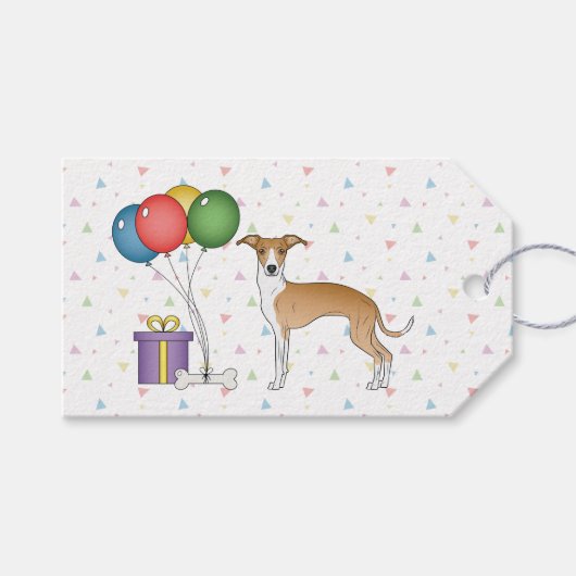 Fawn and White Italy Greyhound - Happy Birthday Cadeaulabel (Voorkant (Horizontaal))