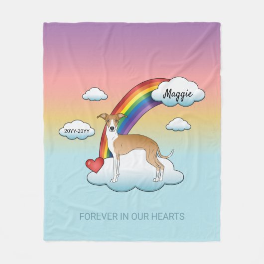 Fawn and White Italy Greyhound Rainbow Memorial Fleece Deken (Voorkant)