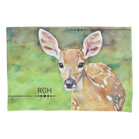 Fawn Baby Deer Artwork Monogram Kussensloop (Voorkant)