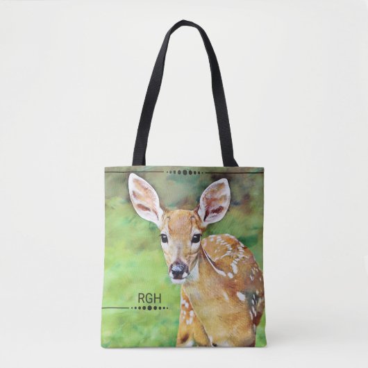 Fawn Baby Deer Artwork Monogram Tote Bag (Voorkant)