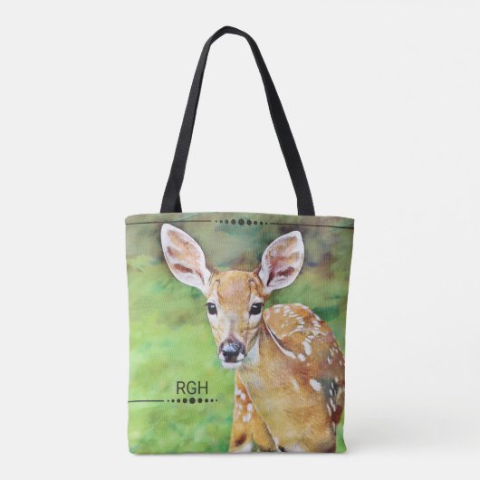 Fawn Baby Deer Artwork Monogram Tote Bag (Achterkant)