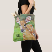 Fawn Baby Deer Artwork Monogram Tote Bag (Dichtbij)