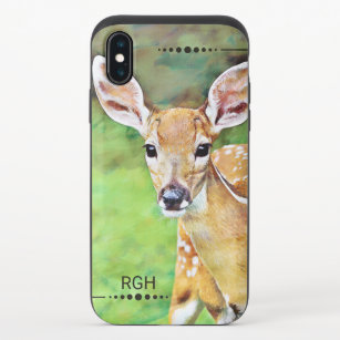 Fawn Baby Deer Artwork Monogram iPhone XS Schuifbaar Hoesje