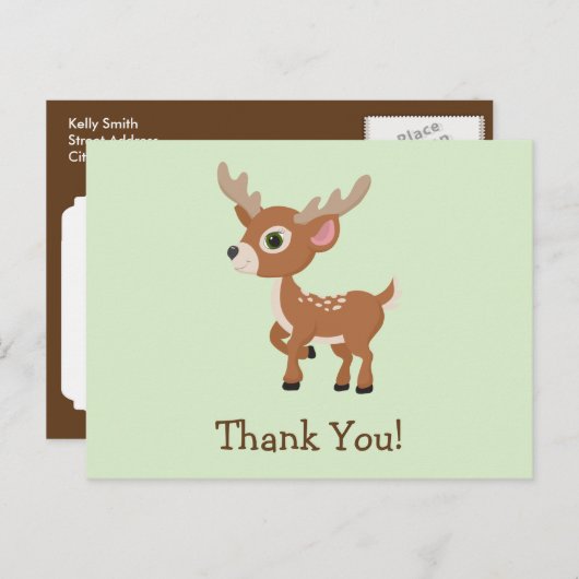 Fawn, Baby Deer bedankt Briefkaart (Voorkant / Achterkant)