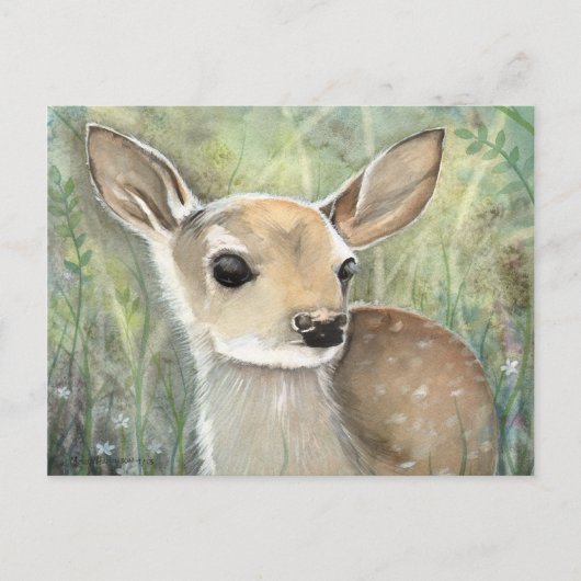 Fawn Baby Deer Wildlife Waterverf Painting Briefkaart (Voorkant)