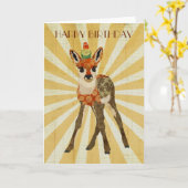 FAWN & BIRD Birthday Kaart (Gele Bloem)