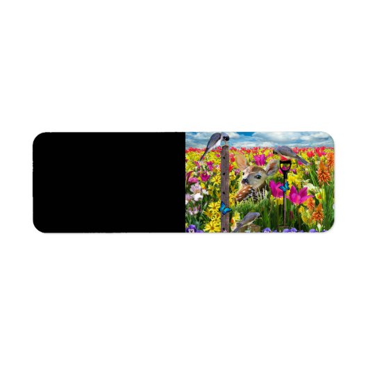 Fawn Birds Field of Flowers Etiket (Voorkant)