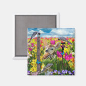 Fawn Birds Field of Flowers Magneet (Voorkant / Achterkant)