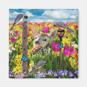 Fawn Birds Field of Flowers Magneet