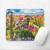 Fawn Birds Field of Flowers Muismat (Met muis)