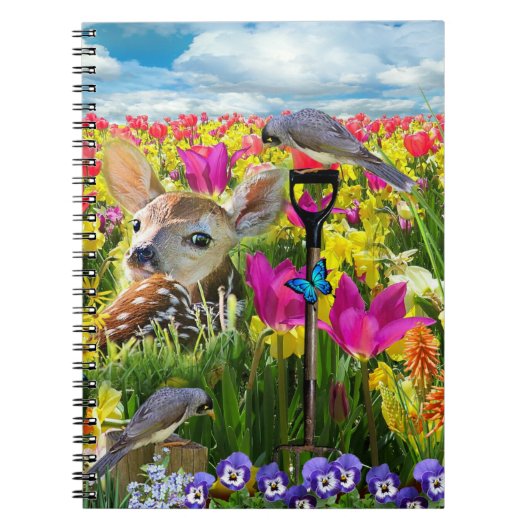 Fawn Birds Field of Flowers Notitieboek (Voorkant)