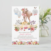 Fawn Bloemen Ballonnen Baby Meisje Douche Kaart (Staand voorkant)