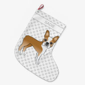 Fawn Boston Terrier Cartoon Dog & Custom Name Grote Kerstsok (Voorkant (Hangend))