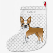 Fawn Boston Terrier Cartoon Dog & Custom Name Grote Kerstsok (Achterkant)