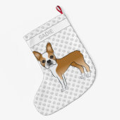 Fawn Boston Terrier Cartoon Dog & Custom Name Grote Kerstsok (Achterkant (Hangend))
