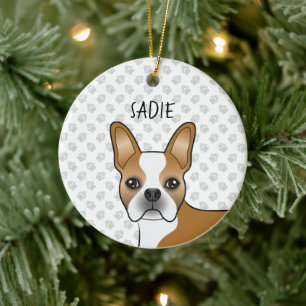 Fawn Boston Terrier Cartoon Dog & Custom Name Keramisch Ornament
