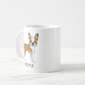 Fawn Boston Terrier Cute Cartoon Dog & Custom Name Koffiemok (Voorkant links)