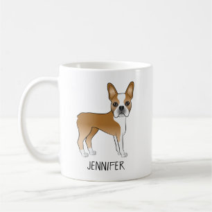 Fawn Boston Terrier Cute Cartoon Dog & Custom Name Koffiemok