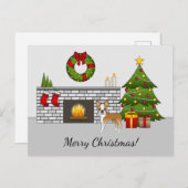 Fawn Boston Terrier in een feestelijke kerstzaal Briefkaart (Voorkant / Achterkant)