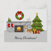 Fawn Boston Terrier in een feestelijke kerstzaal Briefkaart (Voorkant)