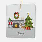 Fawn Boston Terrier in een feestelijke kerstzaal Keramisch Ornament (Links)