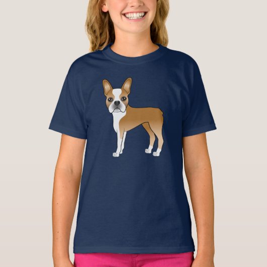 Fawn Boston Terrier Schattig Cartoon Dog Design T-shirt (Voorkant)