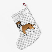Fawn Boxer Cute Cartoon Dog & Name Kleine Kerstsok (Achterkant (Hangend))