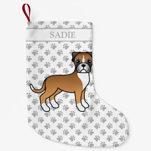 Fawn Boxer Cute Cartoon Dog & Name Kleine Kerstsok (Voorkant)