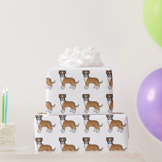 Fawn Boxer Cute Cartoon Dog Patroon Cadeaupapier (Feestgeschenken)