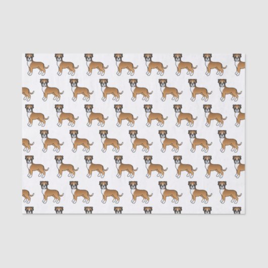 Fawn Boxer Cute Cartoon Dog Patroon Tissuepapier (Voorkant)