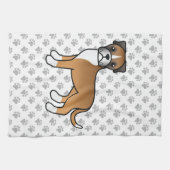 Fawn Boxer Cute Cartoon Dog & Paws Theedoek (Horizontaal)