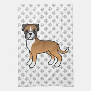 Fawn Boxer Cute Cartoon Dog & Paws Theedoek