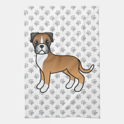 Fawn Boxer Cute Cartoon Dog & Paws Theedoek (Verticaal)