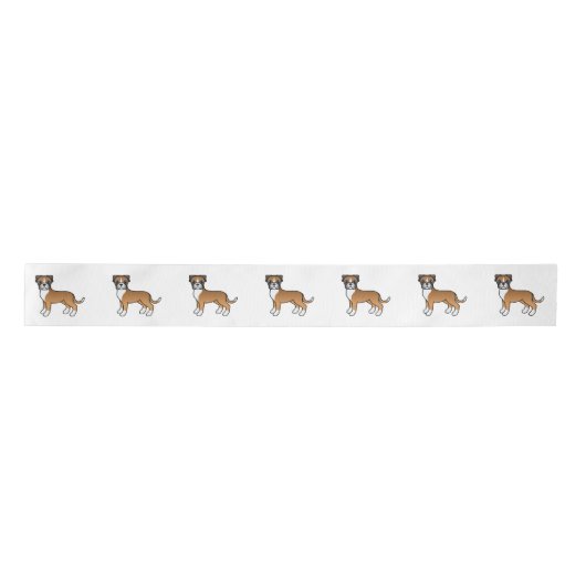Fawn Boxer Cute Cartoon Dog Satijnen Lint (Voorkant)