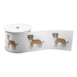 Fawn Boxer Cute Cartoon Dog Satijnen Lint