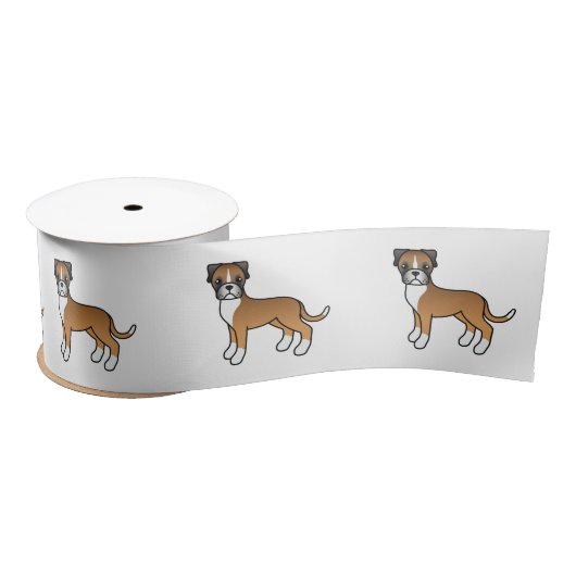 Fawn Boxer Cute Cartoon Dog Satijnen Lint (Spoel)