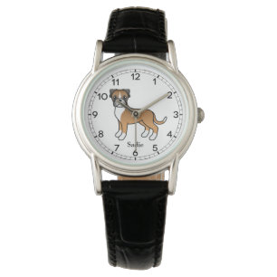 Fawn Boxer Dog Cute Illustratie & aangepaste naam Horloge