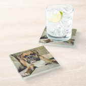 Fawn Boxer Pup Glazen Onderzetter (Schuin)