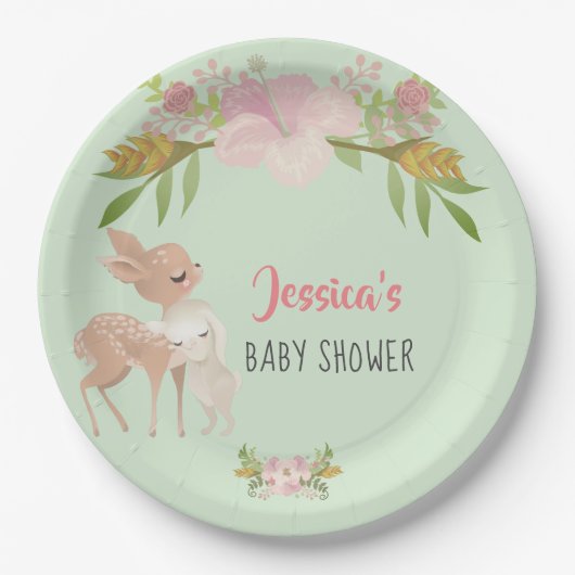 Fawn & Bunny Personalized Baby shower Papieren Bordje (Voorkant)