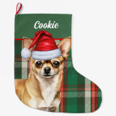 Fawn Chihuahua Hond Vakantie Plaid Gepersonaliseer Grote Kerstsok (Voorkant)