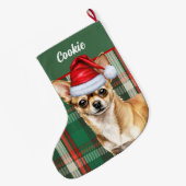Fawn Chihuahua Hond Vakantie Plaid Gepersonaliseer Grote Kerstsok (Achterkant (Hangend))