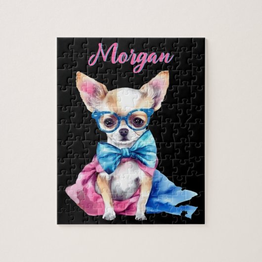 Fawn Chihuahua Puppy Dragen Bril w / Naam Legpuzzel (Verticaal)